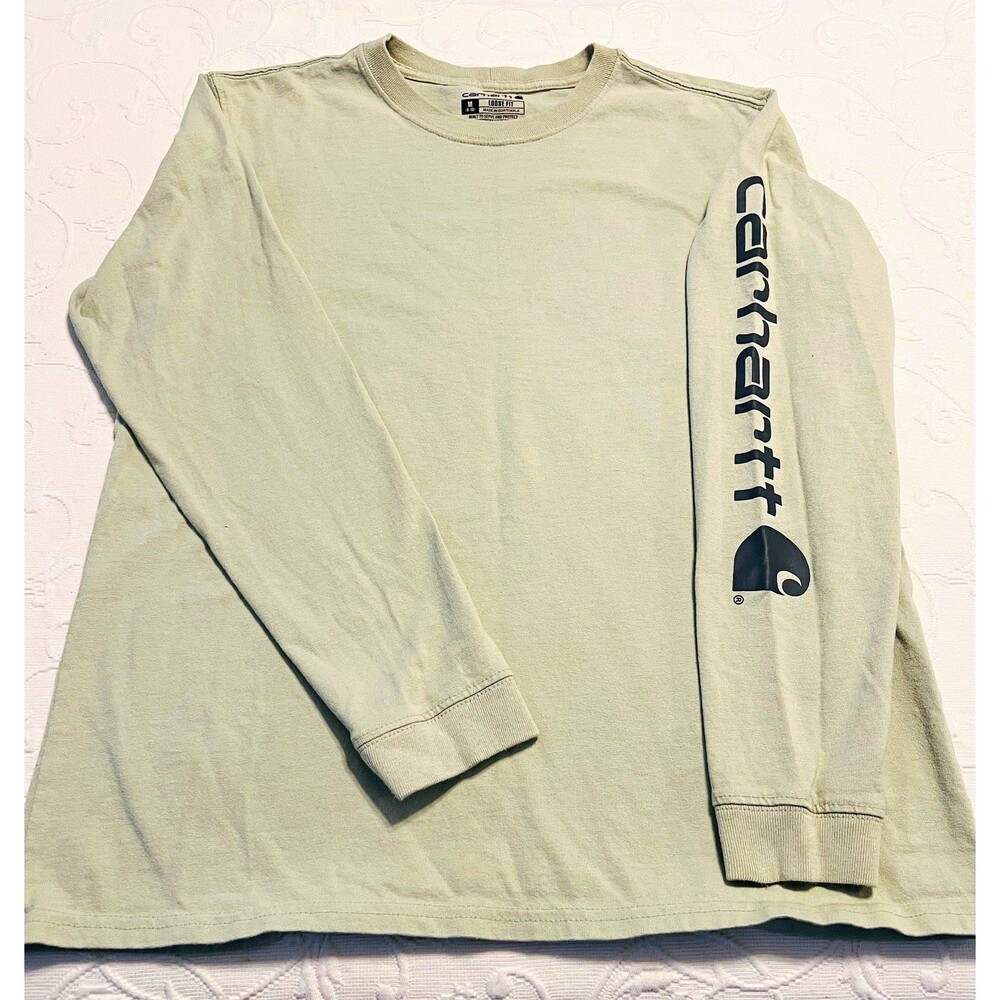 Carhartt Sage Green Loose Fit Long Sleeve Logo Graphic T-Shirt Size M (8-10)